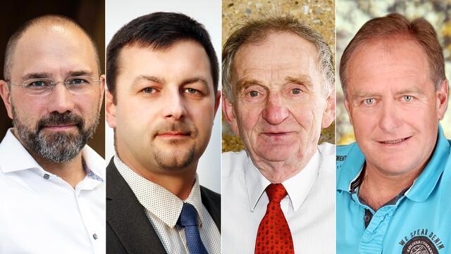 Bürgermeister Josef Zoppoth (SPÖ), Vizebürgermeister Christoph Zebedin (ÖVP), Gemeinderat Jakob Thurner (Namensliste) und Herbert Schmid (FPÖ, von links) | Foto: GVV/Varch, Privat, Bernhard Karner und Privat