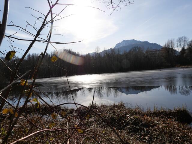 Der Traunstein spiegelt sich im Krottensee
in der Morgensonne