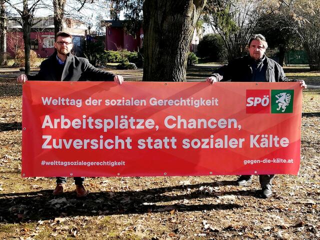 NAbg. Josef Muchitsch und Regionalgeschäftsführer Südweststeiermark Gerhard Schreiner stellen ihre Forderungen zum Welttag der sozialen Gerechtigkeit. | Foto: Michael Strametz