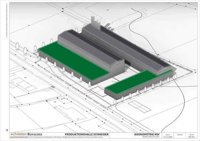 Etwa die Hälfte der Hallendächer der neuen Produktionsanlage für Holzfaser-Dämmstoffe werden begrünt.