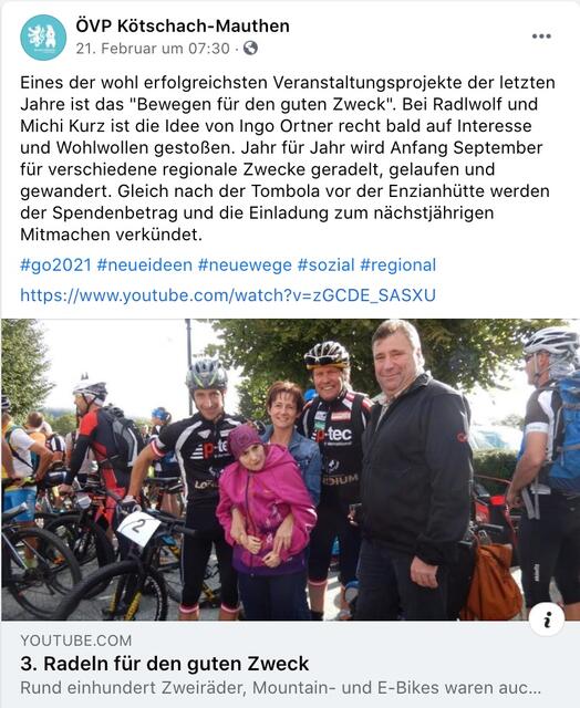 Dieses Posting auf der Facebook-Seite der ÖVP Kötschach-Mauthen vom 21. Februar sorgt für Aufregung.