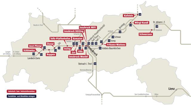 Der Plan der ÖBB mit den Bahnhöfen, die ausgebaut oder modernisiert werden. Investtionen in Millionenhöhe werden getätigt.