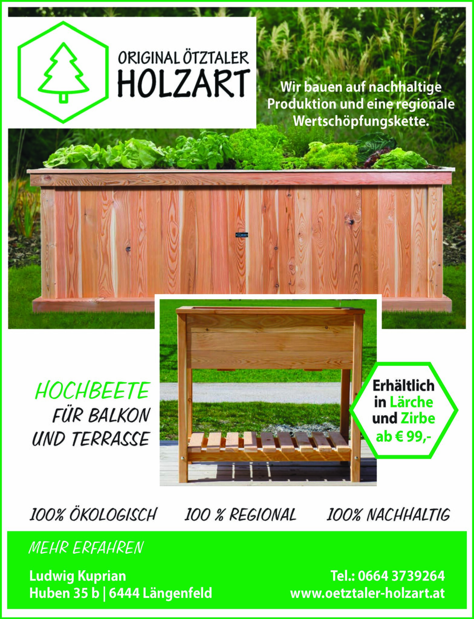 Hochbeete für Balkon und Terrasse Original Ötztaler Holzart Imst