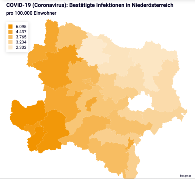 Bestätige Infektionen in NÖ.  | Foto: Grafik BB