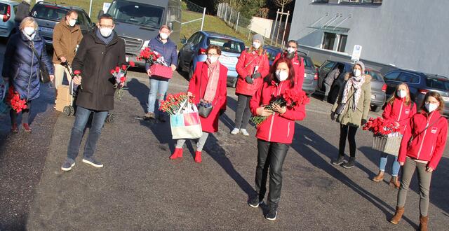 Sabine Engleitner-Neu (im Vordergrund) mit einem der Steyrer Teams bei der Nelken-Verteilaktion. | Foto: SPÖ Steyr