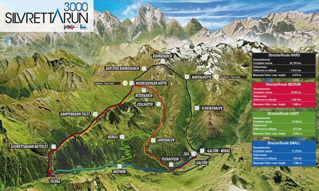 Auf dem Programm stehen neben der Marathonstrecke (42,195 Kilometer und 1.814 Höhenmeter) die Varianten „Small“ (11,2 Kilometer und 306 Höhenmeter), „Light“ (19,36 Kilometer und 873 Höhenmeter) und „Medium“ (29,9 Kilometer und 1.482 Höhenmeter).