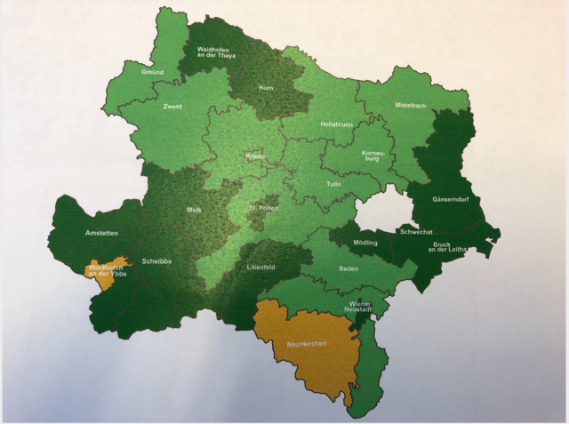 Die Karte zeigt: Die Kriminalität ist rückläufig: 25 Bezirke verzeichnen ein Minus, nur zwei ein Plus. | Foto: VPNÖ
