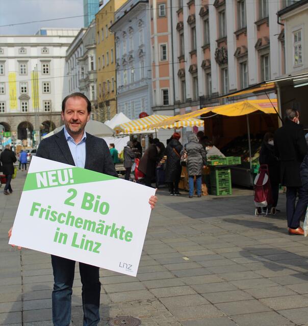 Marktreferent Vizebürgermeister Bernhard Baier freut sich über zwei neue Frischemärkte in Linz. | Foto: Stadt Linz