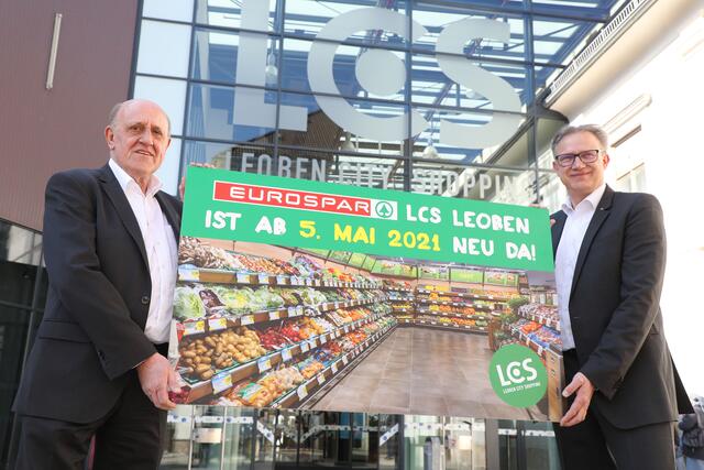 Leoben bekommt im LCS den modernsten Eurospar der Obersteiermark: LCS-Eigentümer Jean-Erich Treu (li.) mit Christoph Holzer, Geschäftsführer Spar Steiermark. | Foto: Freisinger