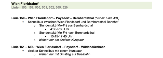 Verbesserung für die Regionalbuslinien in Floridsdorf.  | Foto: www.vor.at Screenshot 24.3.2021 17.21 Uhr