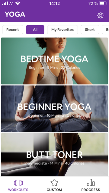 Yoga for Beginners – unser App-Tipp der Woche – ist eine kostenlose Yoga-App für Anfänger. Die Übungseinheiten lassen sich für die eigenen Ansprüche auswählen: Von Yoga vor dem Schlafengehen bis hin zu Yoga für den Po. Yoga for Beginners gibt es für Android und IOS. | Foto: Screenshot