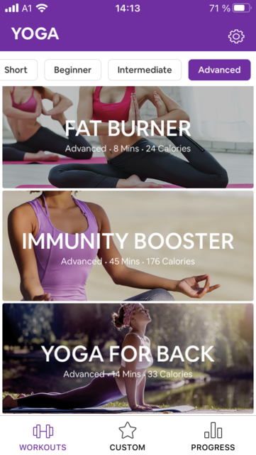 Yoga for Beginners – unser App-Tipp der Woche – ist eine kostenlose Yoga-App für Anfänger. Die Übungseinheiten lassen sich für die eigenen Ansprüche auswählen: Von Yoga vor dem Schlafengehen bis hin zu Yoga für den Po. Yoga for Beginners gibt es für Android und IOS. | Foto: Screenshot