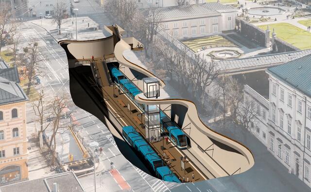 Das erste konkrete S-Link Projekt ist die unterirdische Fürhurng der Lokalbahn bis zum Mirabellplatz.  | Foto: Visualisierung: Regionalstadtbahn/movea marketing GmbH