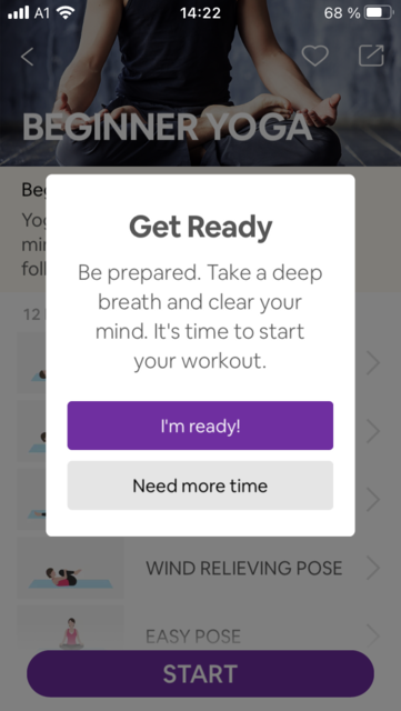 Yoga for Beginners – unser App-Tipp der Woche – ist eine kostenlose Yoga-App für Anfänger. Die Übungseinheiten lassen sich für die eigenen Ansprüche auswählen: Von Yoga vor dem Schlafengehen bis hin zu Yoga für den Po. Yoga for Beginners gibt es für Android und IOS. | Foto: Screenshot