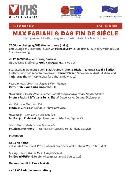 Max Fabiani und das Fin de síecle Symposium
Wiener Urania Programm
Tatjana Sehic 
ACD-Agency for Cultural Diplomacy | Foto: Wien Urania