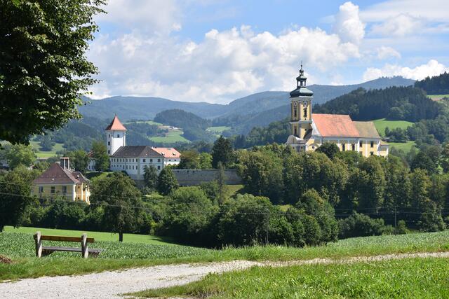 Blick auf Stiftskirche und Stift Waldhausen.