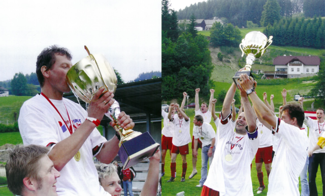 Große Freude über den Aufstieg in die 1. Klasse im Jahr 2004/05: Stefan Mörwald (linkes Foto) und Richard Freinschlag (rechtes Foto).