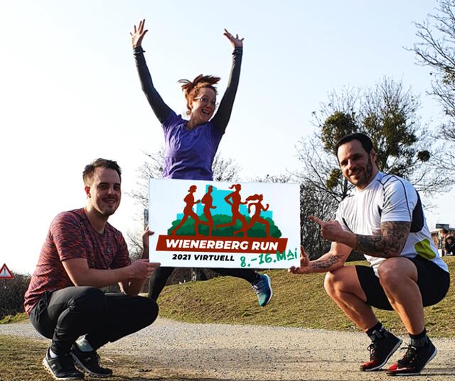 Die Veranstalter des Wienerberg-Run: Konstantin Böck, Kerstin Thoma (Organisation) und Mario Riemel (Bezirksrat, Sportverantwortlicher Favoriten)