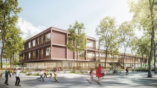 Im Schuljahr 2024/25 soll die neue Volksschule, errichtet nach klimafreundlichen und nachhaltigen Baustandards, fertig sein. | Foto: Dreiplus