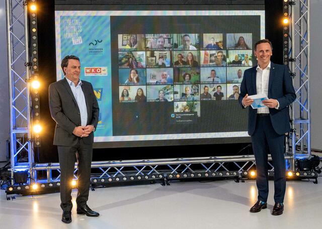 WKNÖ-Präsident Wolfgang Ecker und Landesrat Jochen Danninger bei der virtuellen Preisverleihung.