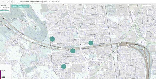 Feinstaub-Sensor Plattform - Screenshoot mit neuer Station in Graz-Straßgang - Nähe Tunneleinfahrt | Foto: (c) Klaus Seidl