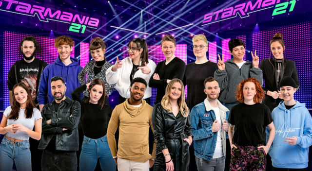 Bei der 1. Finalsendung waren es noch 16 "Starmaniacs". Tobias Hirsch (oben 2.v.l.) kam nun in die 2. Finalsendung wo die letzten Acht um den Einzug ins große Finale singen.. | Foto: ORF