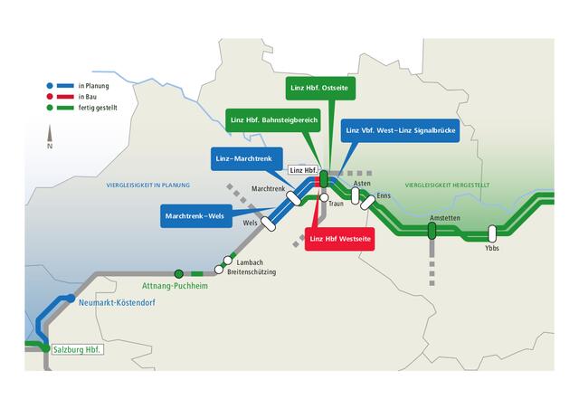 Von Wien bis Linz-Kleinmünchen ist die Westbahnstrecke bereits viergleisig ausgebaut. | Foto: Haider Klauser