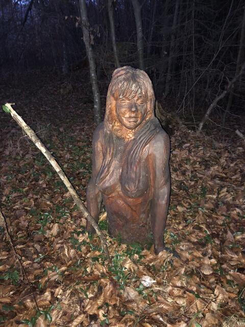 Der abgesägte Rumpf der Nixe wurde im Unterholz eines nahegelegenen Waldstückes wiederentdeckt. Der Ort bleibt geheim.