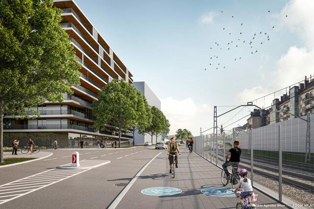 In der Adolf-Blamauer-Gasse entsteht ein 480 Meter langer Zweirichtungsradweg. | Foto: Mobilitätsagentur Wien/zoom vp