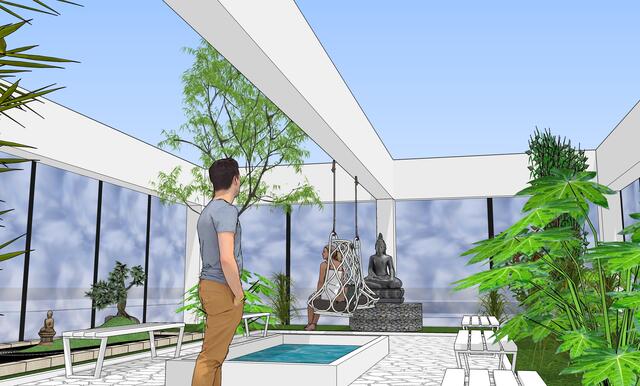Im Innenhof soll ein japanischer Garten, der die vier Elemente vereint, für Ausgeglichenheit und Entspannung sorgen.   | Foto: Charly Jerneischek