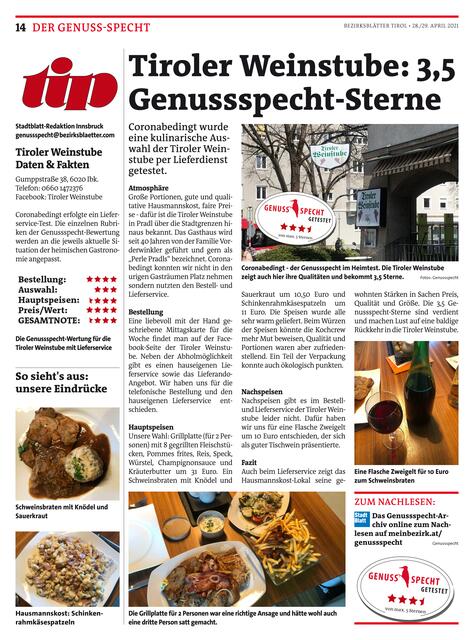Der Genussspecht war wieder unterwegs, Ausgabe 28. April 2021. | Foto: Genussspecht