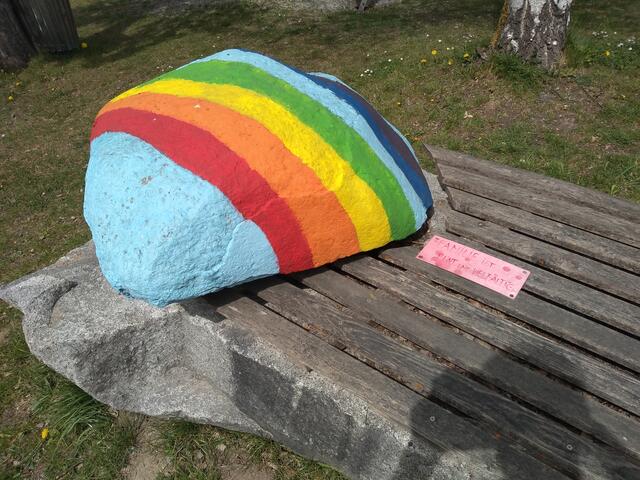 Familie ist bunt und vielfältig - wie dieser Stein am Regenbogenpark-Bankl. Im Park gibt es auch noch viele andere bunte Plätzchen zu entdecken. | Foto: Christian Pichler