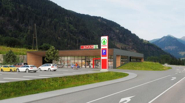Eine Visualisierung, wie der Spar-Supermarkt in Winklern aussehen wird. Eröffnet wird Mitte Juni.