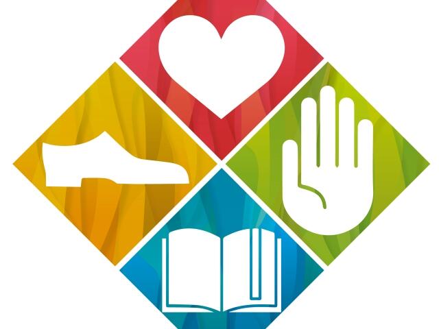 Die Herzfeuer werden durch die Symbole Herz, Hand, Buch und Schuh sichtbar gemacht. | Foto: DIBK