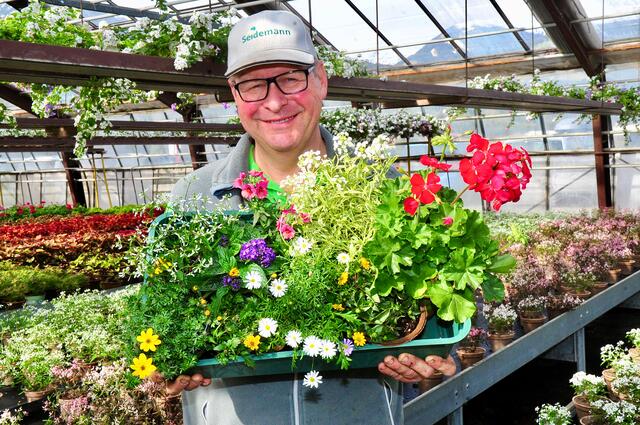 Bio-Meistergärtner Erwin Seidemann hat in seinem Blumenpark zwischen Völs und Kematen alles für eine "Bienen-Jausenstatioon". | Foto: Hassl