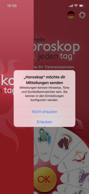 Unser APP-Tipp der Woche "Mein Horoskop - jeden Tag" bietet für alle Sternzeichen täglich einen Blick in die Sterne. Zusätzlich gibt es das Monats- und Jahreshoroskop. Die App gibt es kostenlos für Android und IOS. | Foto: Screenshot
