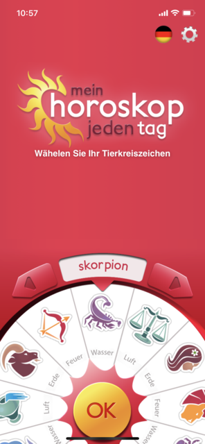 Unser APP-Tipp der Woche "Mein Horoskop - jeden Tag" bietet für alle Sternzeichen täglich einen Blick in die Sterne. Zusätzlich gibt es das Monats- und Jahreshoroskop. Die App gibt es kostenlos für Android und IOS. | Foto: Screenshot