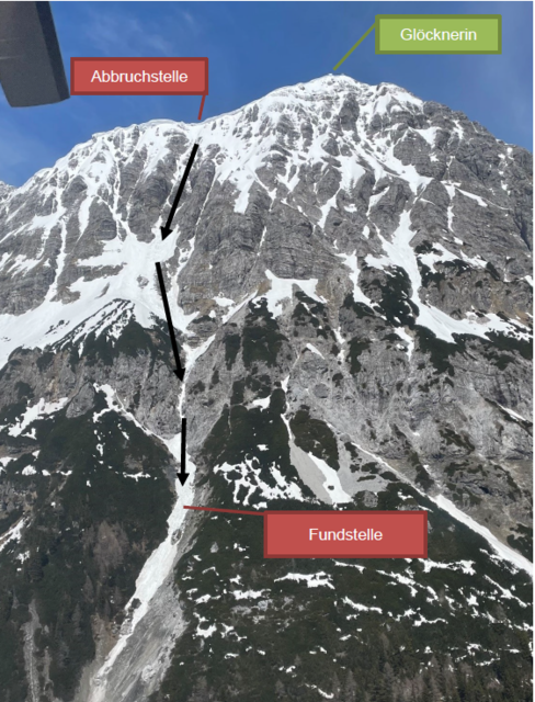 Eine Wechte brach ab und das Tier stürzte die Südflanke der Glöcknerin in Richtung Brettleiten/Lantschfeld hinab. | Foto: Landespolizeidirektion Salzburg