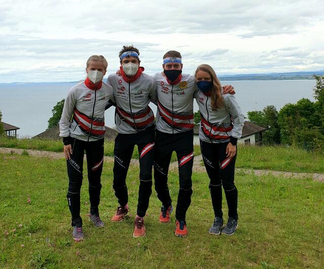 Das österreichische Team der Sprint-Staffel zeigte bei der Europameisterschaft eine Spitzenleistung. Von links Anna Simkovics (OLC Wienerwald), Mathias Peter (OLC Graz), Robert Merl (ASKÖ Henndorf) und Laura Ramstein (OLC Graz). | Foto: Jasmina Gassner