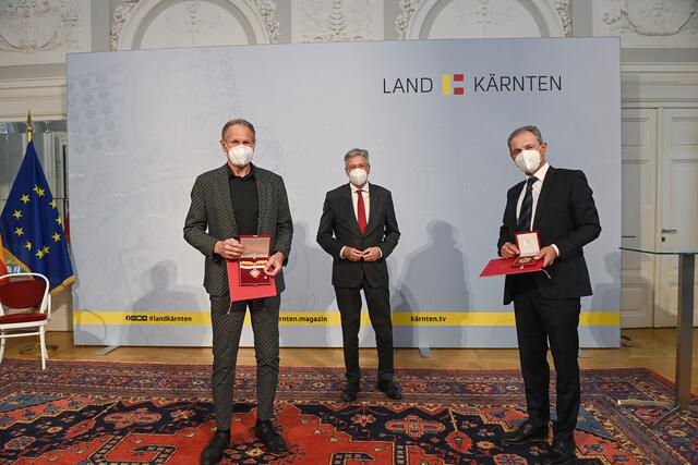 Rudolf Altersberger und Peter Wieser wurden von Peter Kaiser geehrt.