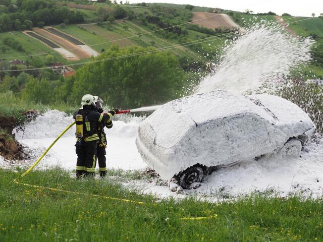 Im Rahmen der Übung wurde das Thema Fahrzeugbrand durchgenommen. | Foto: FF Neustift an der Rosalia