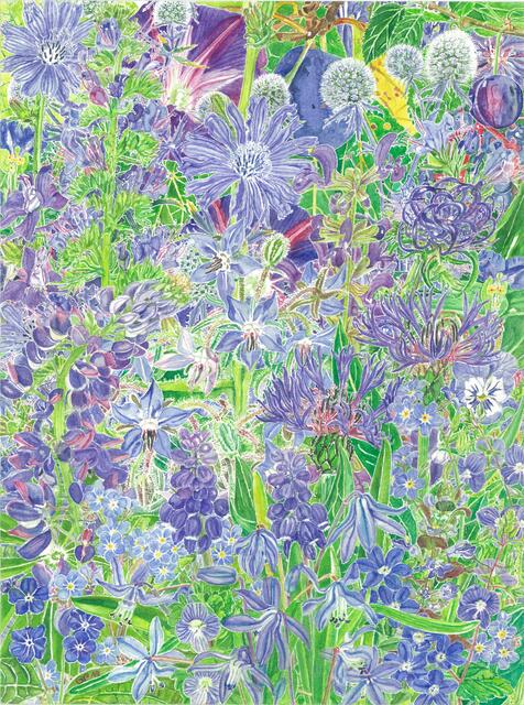 Roswitha Gradischnig zeigt ein kleinformatiges Aquarell aus der Serie „Blumenfarben” das Blatt „Blumen Blau” | Foto: Heimatmuseum Deutsch-Griffen