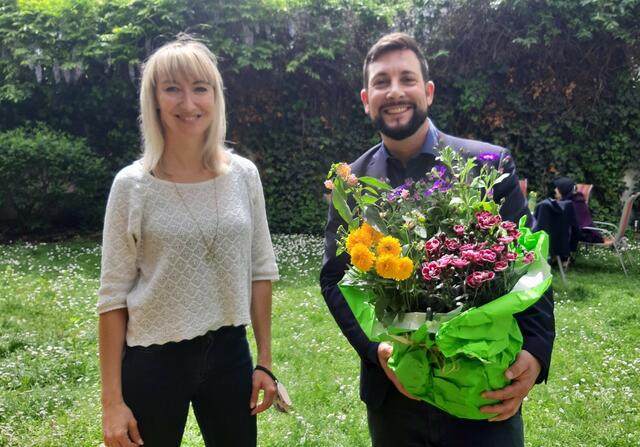 Hannah Gasser von Footprint und Bezirksvorsteher Markus Rumelhart (SPÖ). | Foto: Wiener Hilfswerk