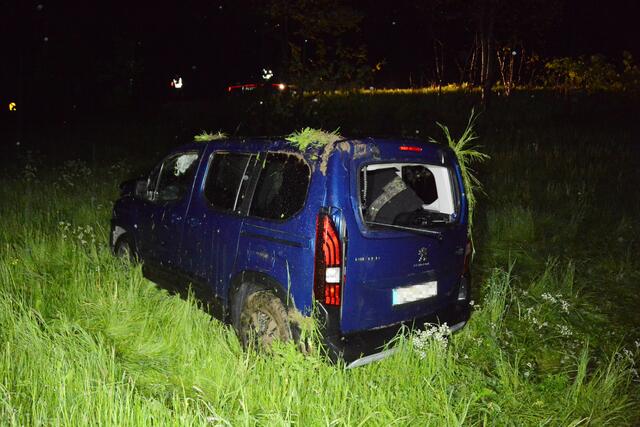 Ein 41-Jähriger kam in Söll von der Fahrbahn ab und das Auto kam im darunter liegenden Feld, auf dem Dach zum Stillstand.