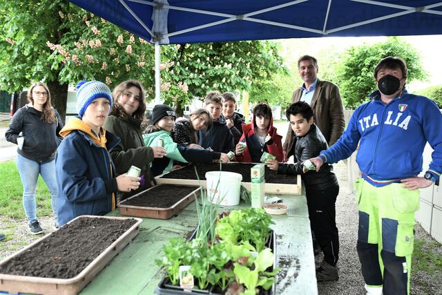 Viel Spaß hatten die Kinder der Volksschule Plenkerstraße gemeinsam mit Bürgermeister Werner Krammer und Stadtgärtner Jan Fabian beim diesjährigen „Pflanz mit“-Tag. | Foto: Stadt Waidhofen