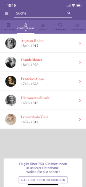 Unser App-Tipp der Woche "DailyArt" ist ein virtuelles Museum, das einem in wenigen Minuten ein berühmtes Kunstwerk und die zugehörigen Erklärungen präsentiert.  | Foto: Screenshot