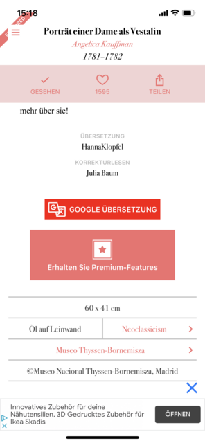 Unser App-Tipp der Woche "DailyArt" ist ein virtuelles Museum, das einem in wenigen Minuten ein berühmtes Kunstwerk und die zugehörigen Erklärungen präsentiert.  | Foto: Screenshot