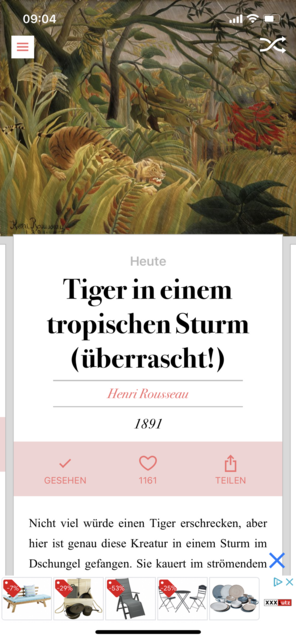 Unser App-Tipp der Woche "DailyArt" ist ein virtuelles Museum, das einem in wenigen Minuten ein berühmtes Kunstwerk und die zugehörigen Erklärungen präsentiert.  | Foto: Screenshot
