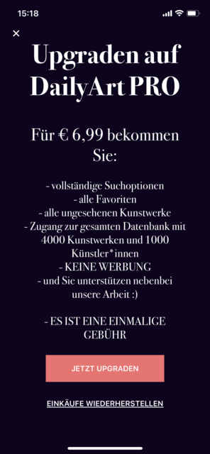 Unser App-Tipp der Woche "DailyArt" ist ein virtuelles Museum, das einem in wenigen Minuten ein berühmtes Kunstwerk und die zugehörigen Erklärungen präsentiert.  | Foto: Screenshot