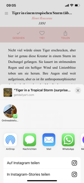 Unser App-Tipp der Woche "DailyArt" ist ein virtuelles Museum, das einem in wenigen Minuten ein berühmtes Kunstwerk und die zugehörigen Erklärungen präsentiert.  | Foto: Screenshot